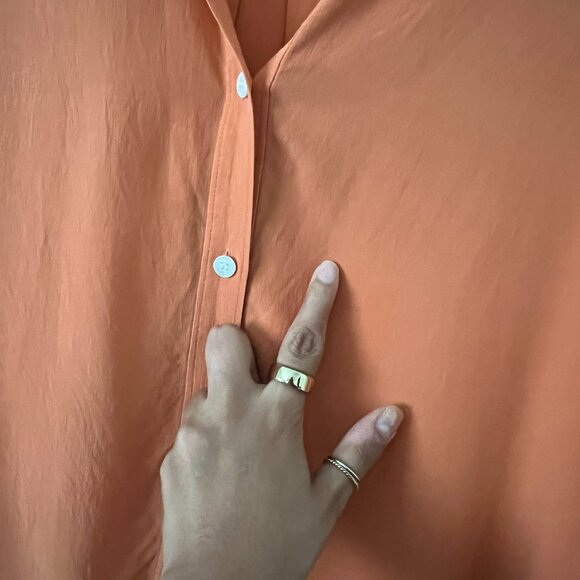 Lafayette 148 NY Sz 10 100% Silk Button Up Shirt Top Burnt Orange Quiet Luxury - Picture 10 of 14